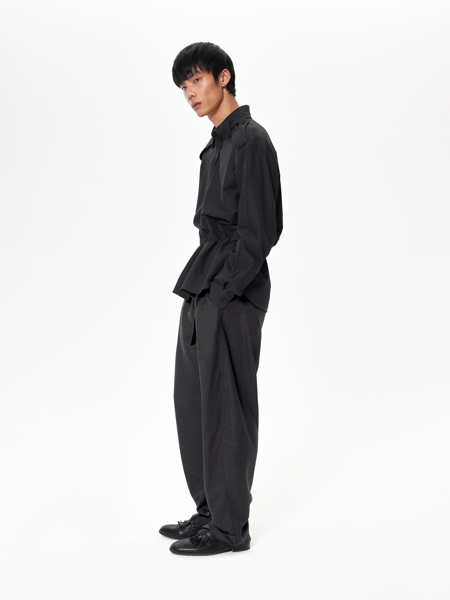Linen-textured Casual Pants