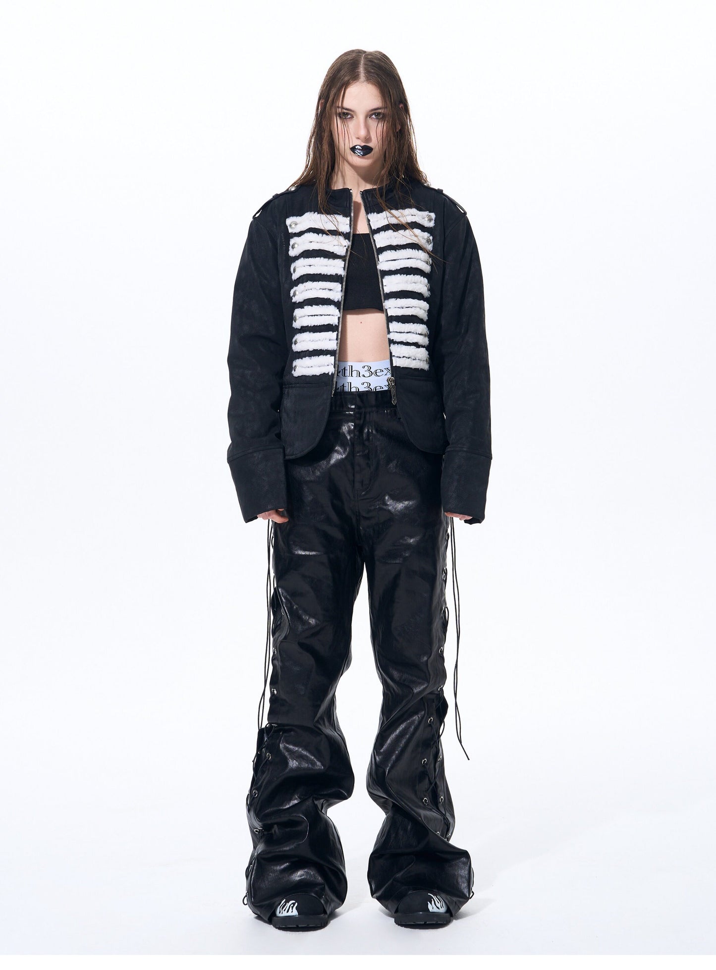 Metallic-Coated Drawstring Jeans