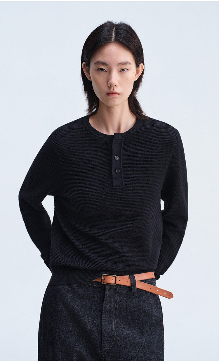 Henry-Collar Button-Down Shirt