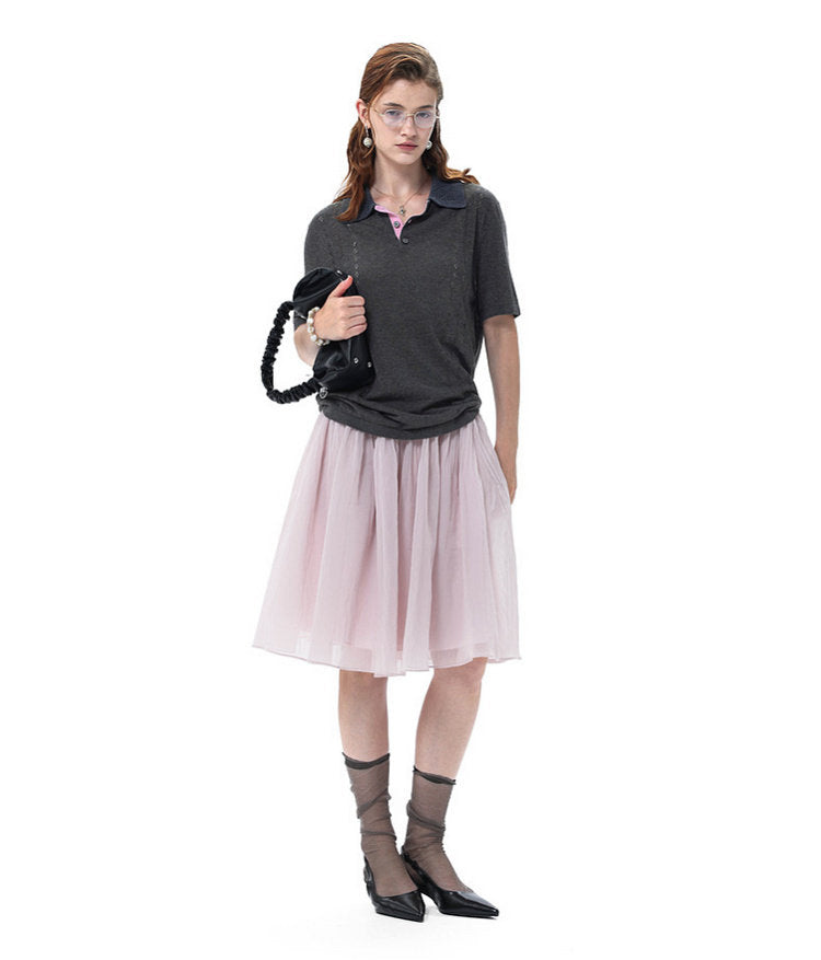 Knit Openwork Polo Shirt