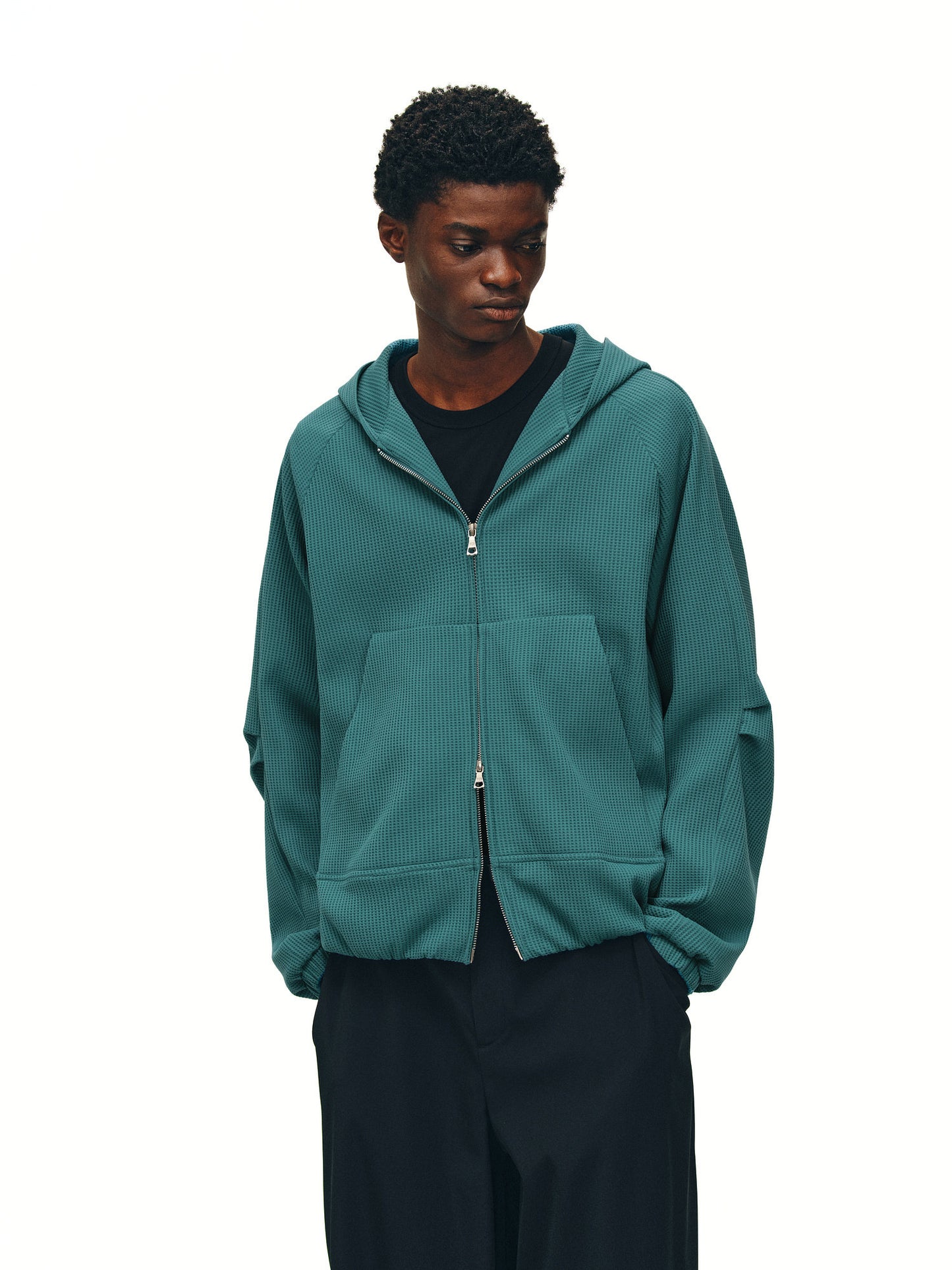 Waffle Chain Zipper Hoodie