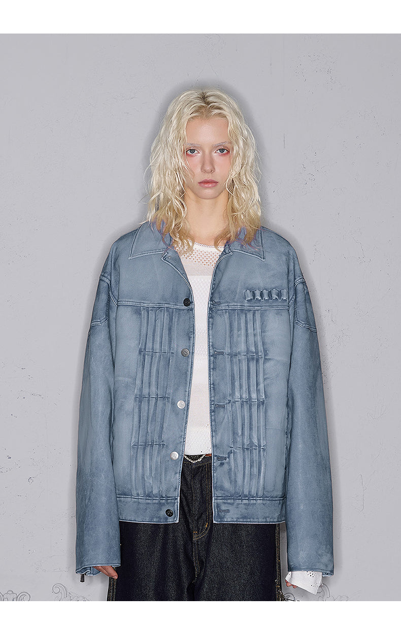 Accordion Pleats Leather Jacket