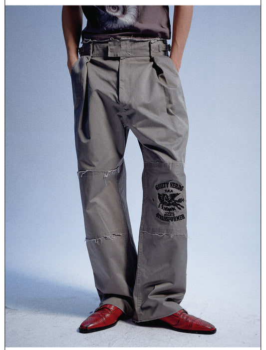 Embroidered Canvas Casual Pants