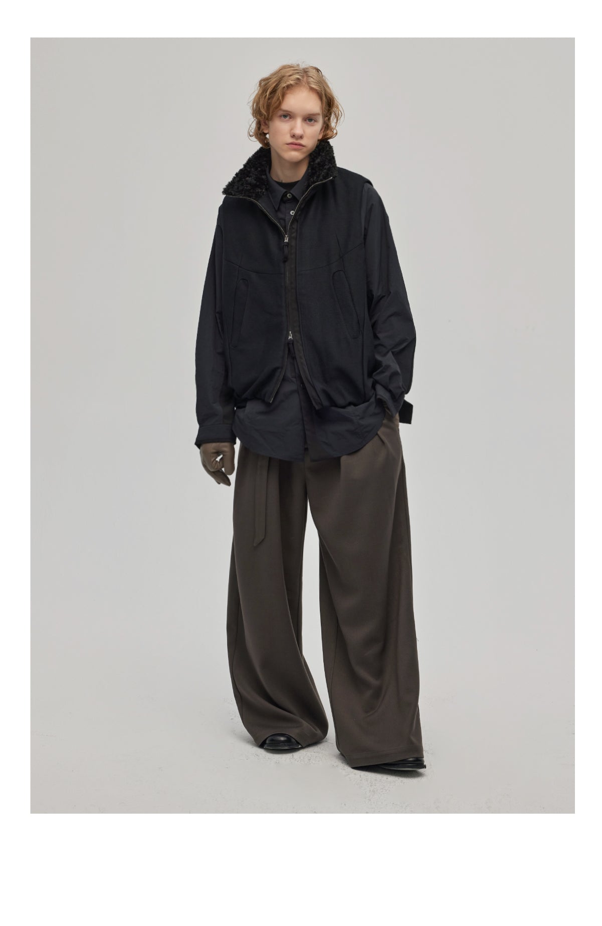 Wool Stitch Fur Collar Vest