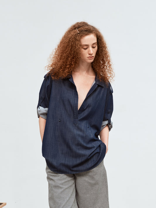 Multi-Way Style Faux Denim Shirt