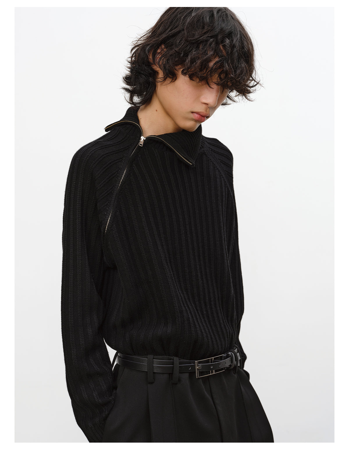 Diagonal Zipper High-Neck Knit
