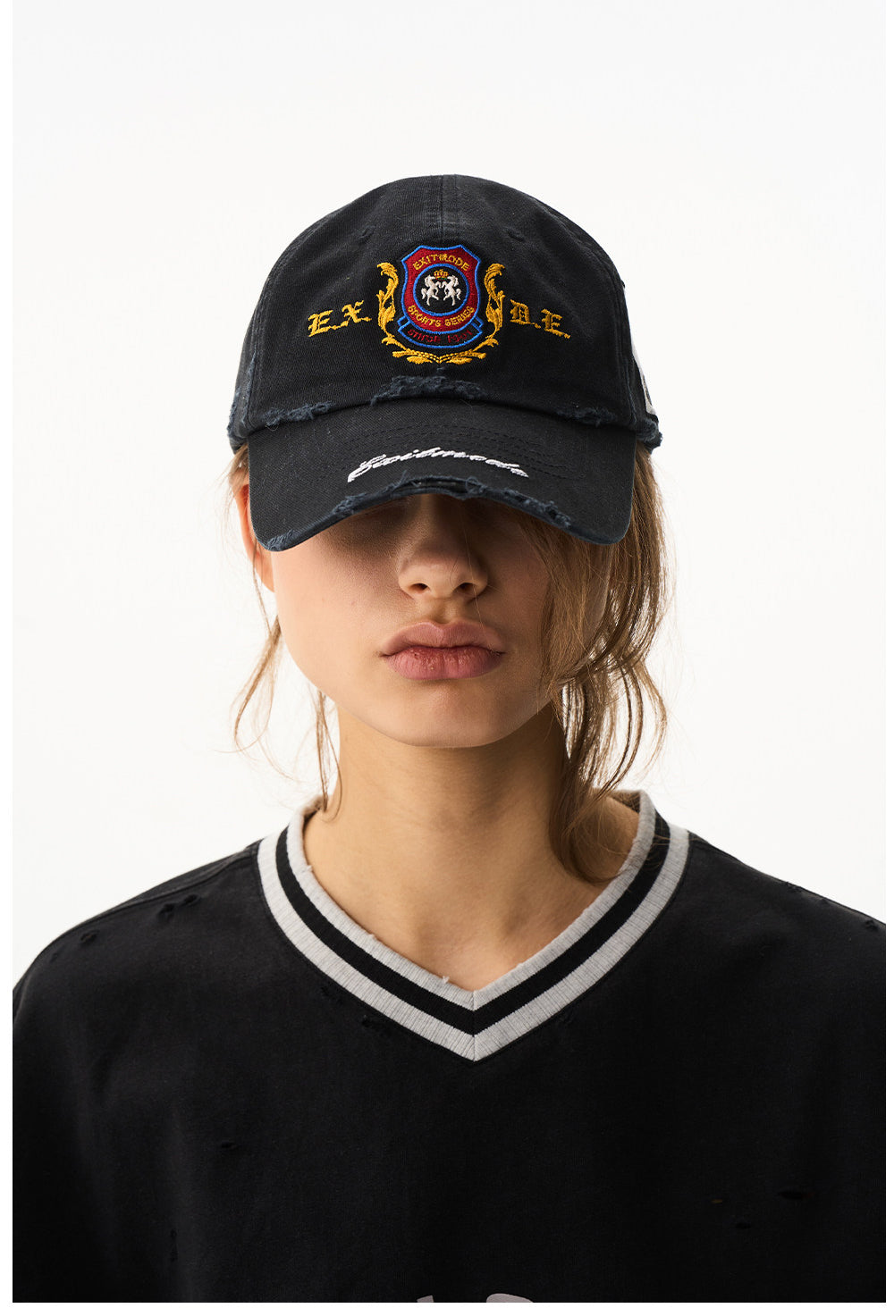 Wash-treated cap with embroidered patch