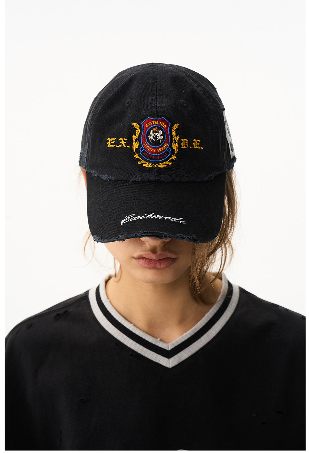 Wash-treated cap with embroidered patch