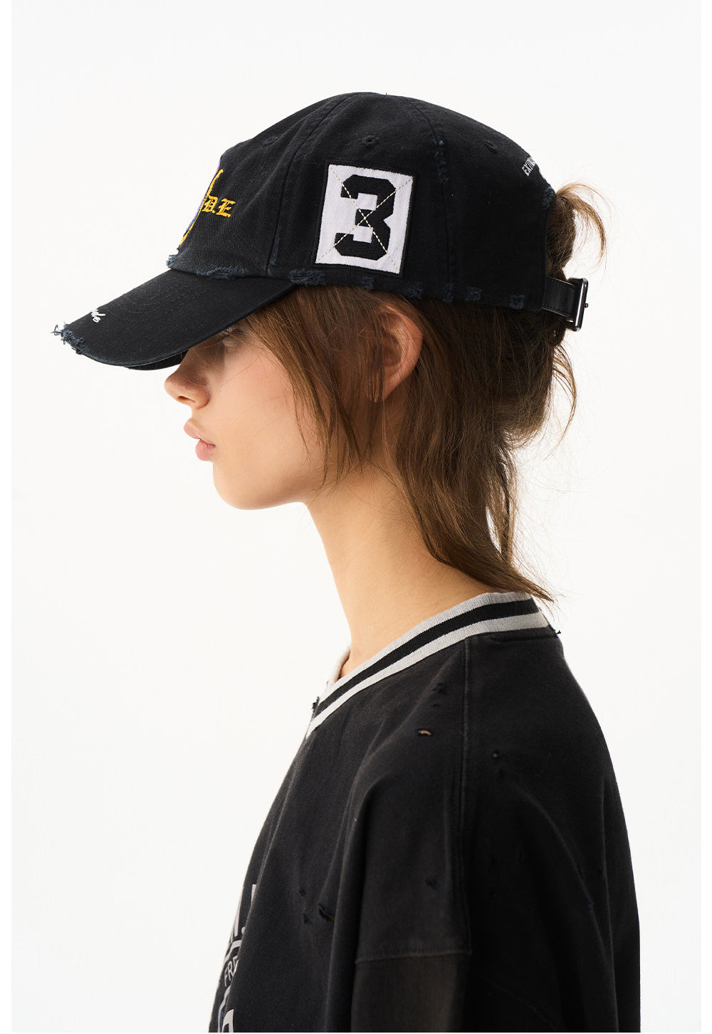 Wash-treated cap with embroidered patch