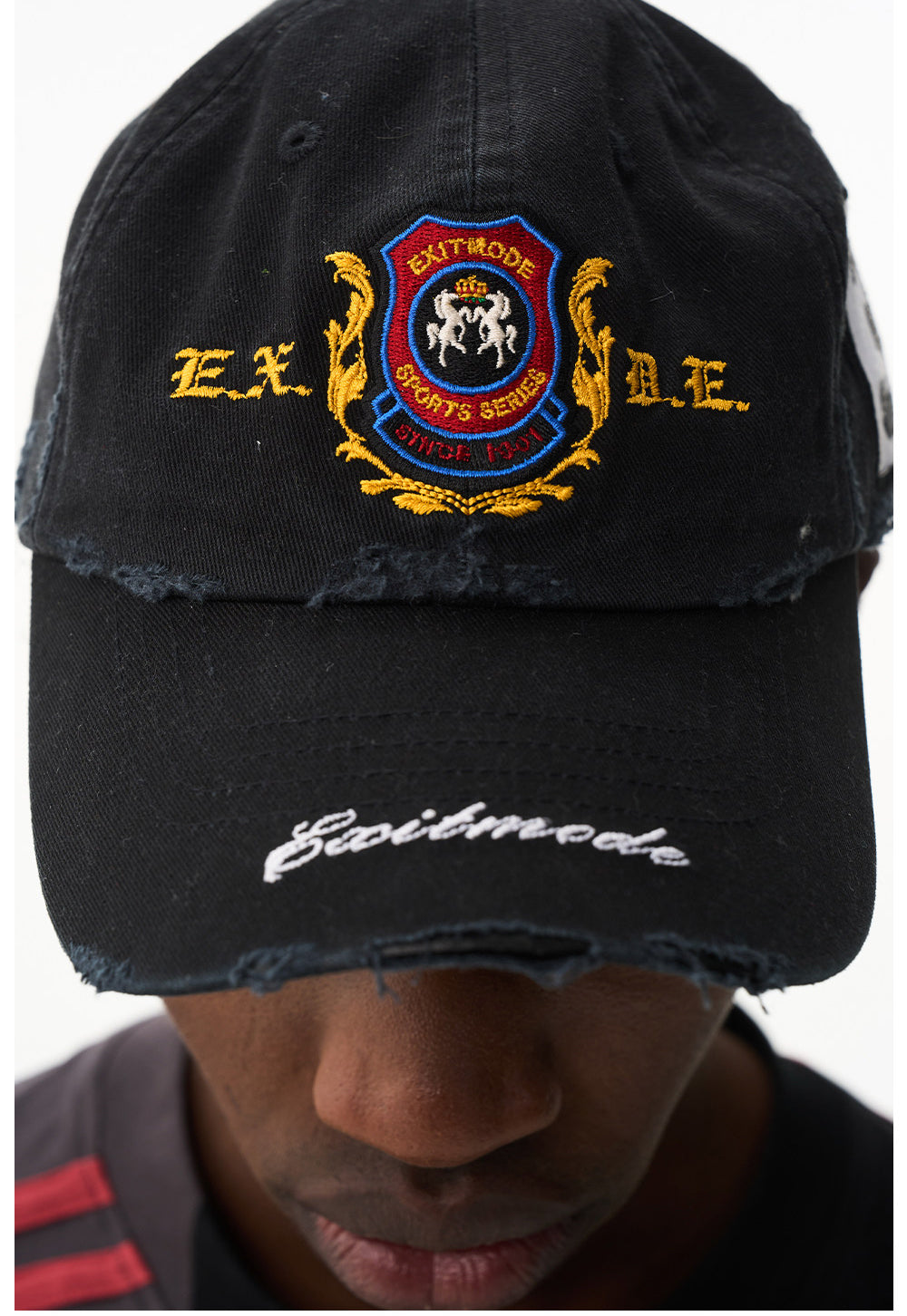 Wash-treated cap with embroidered patch