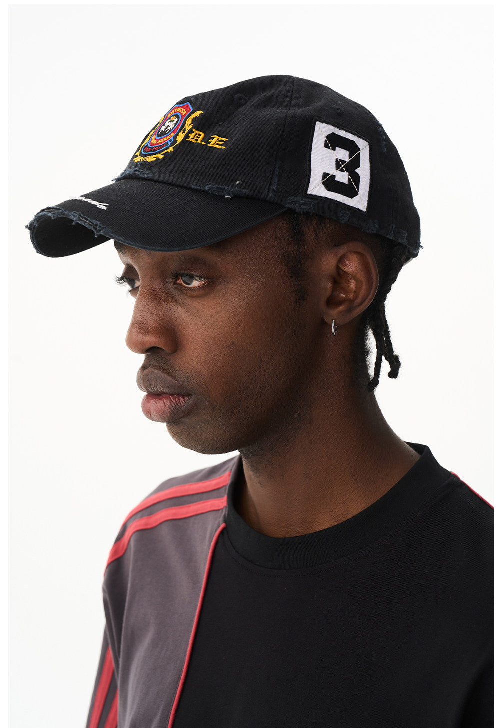 Wash-treated cap with embroidered patch
