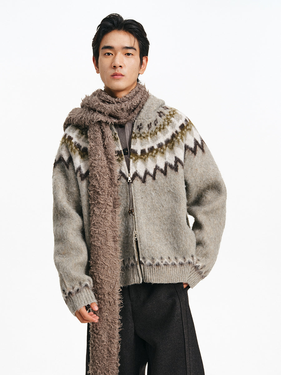 Fair Isle Hooded Jacquard Cardigan