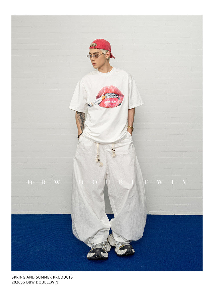 Wide-leg casual pants with 3D pleats