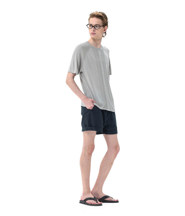 Linen-Lyocell Blend Openwork Knit Shirt