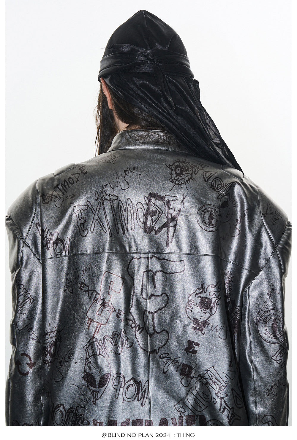 Graffiti print leather jacket