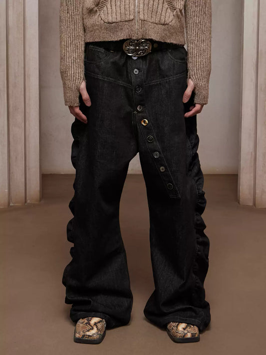 Long Button-Down Baggy Denim Pants