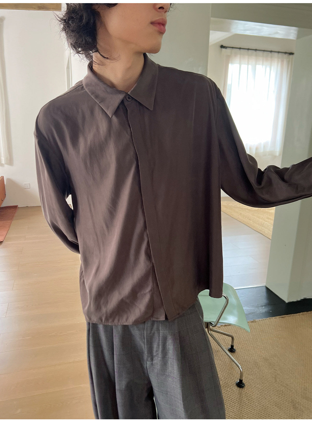Draped Swing-Collar Shirt