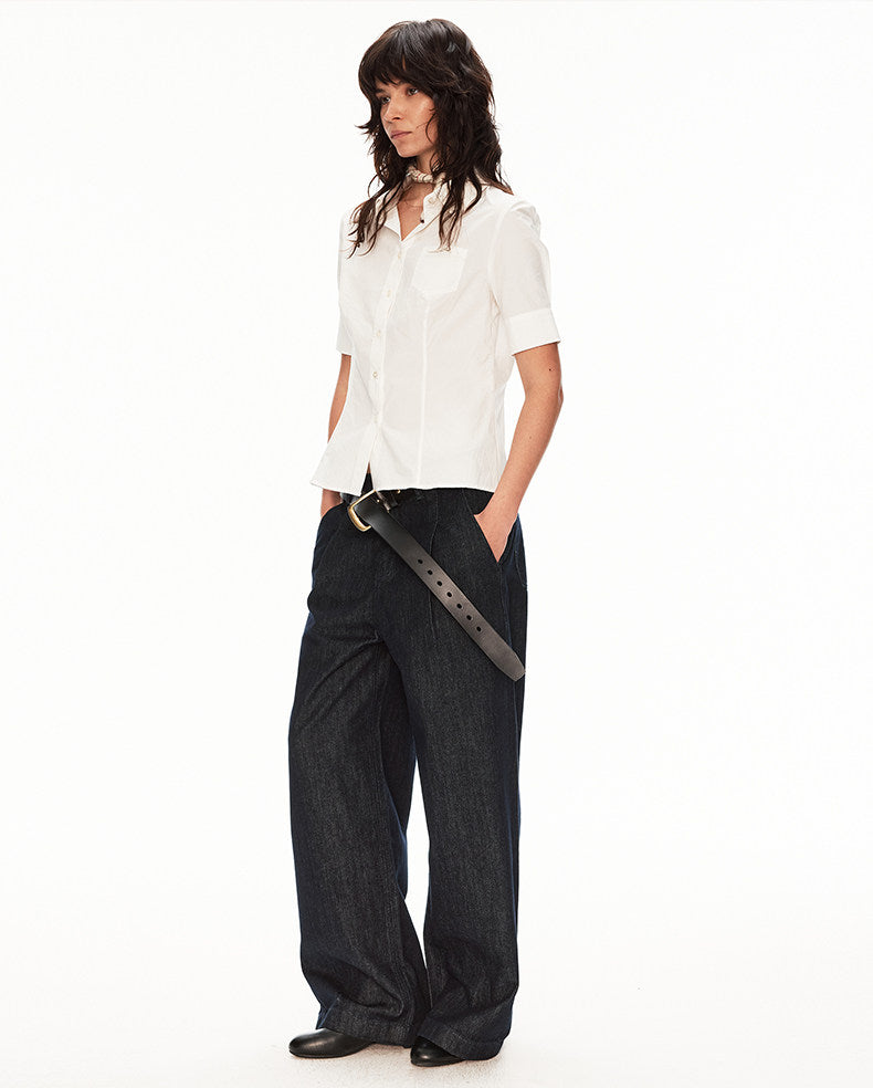 Minimalist Beltless Raw Denim Jeans
