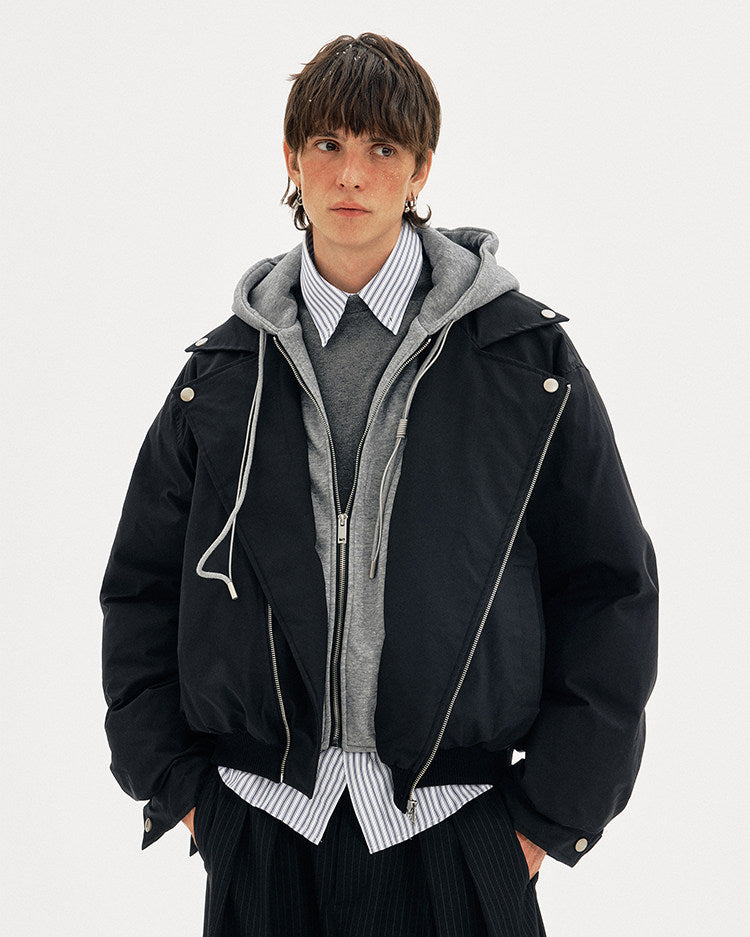 Faux Two-Piece Short Hooded Cotton Jacket