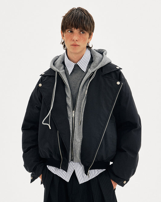 Faux Two-Piece Short Hooded Cotton Jacket