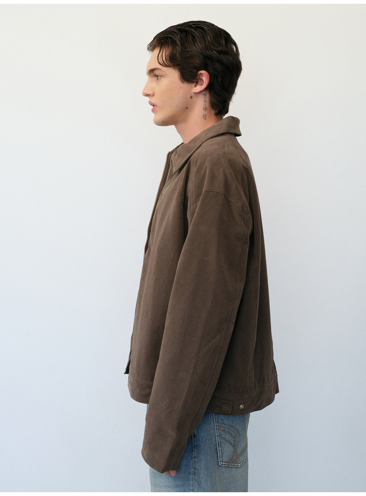 Short Box Jacket with Lapels in Faux Suede