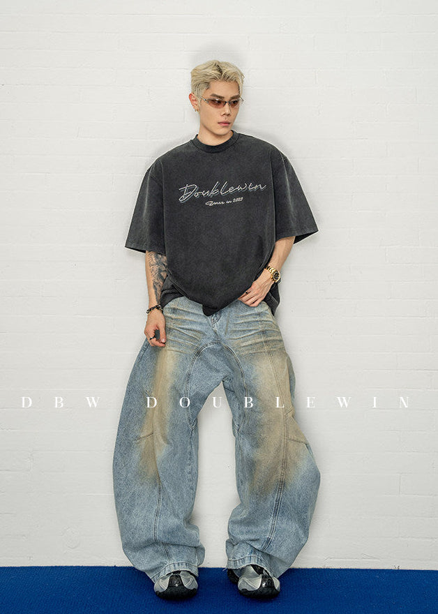 Distressed Finish Loose-Fit Cotton T-Shirt