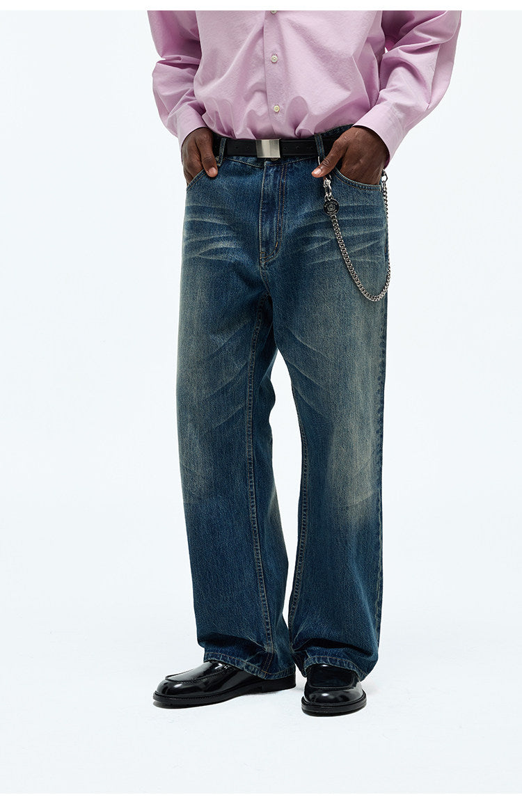 Wrinkle-Processed Red-Edge Denim Pants