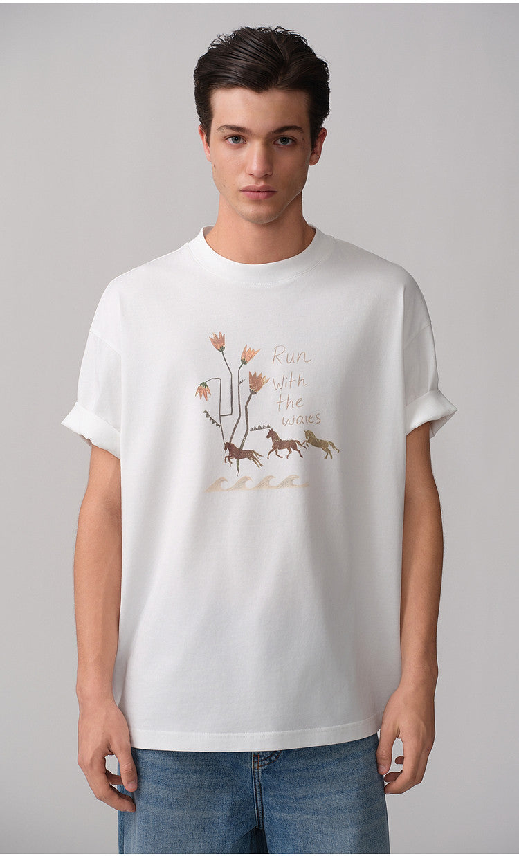 Hand-Painted Style Round-Neck T-Shirt