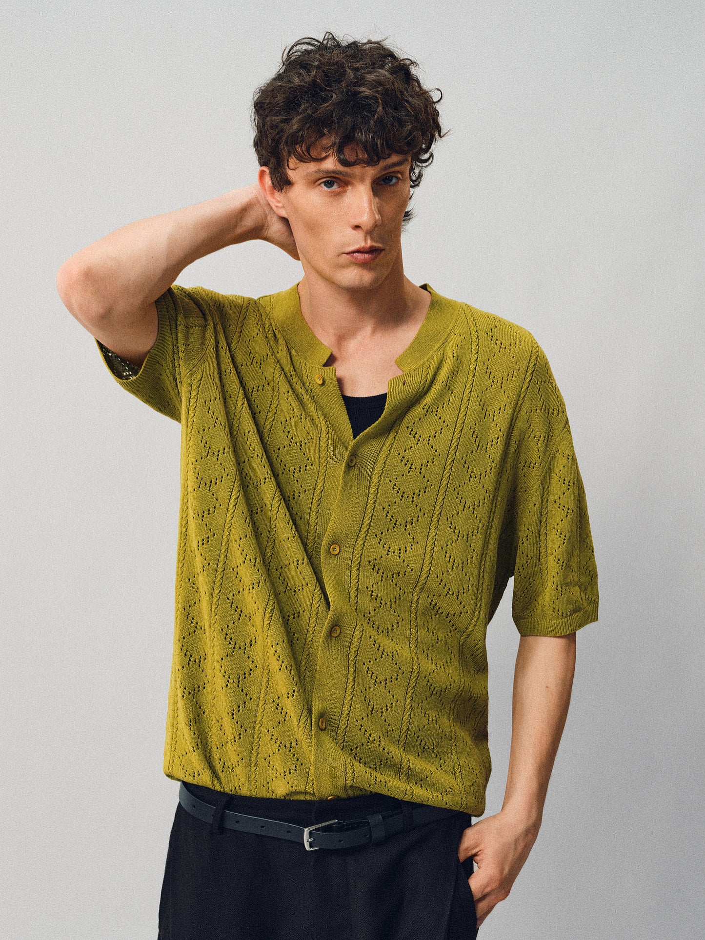 Openwork Linen Knit Shirt