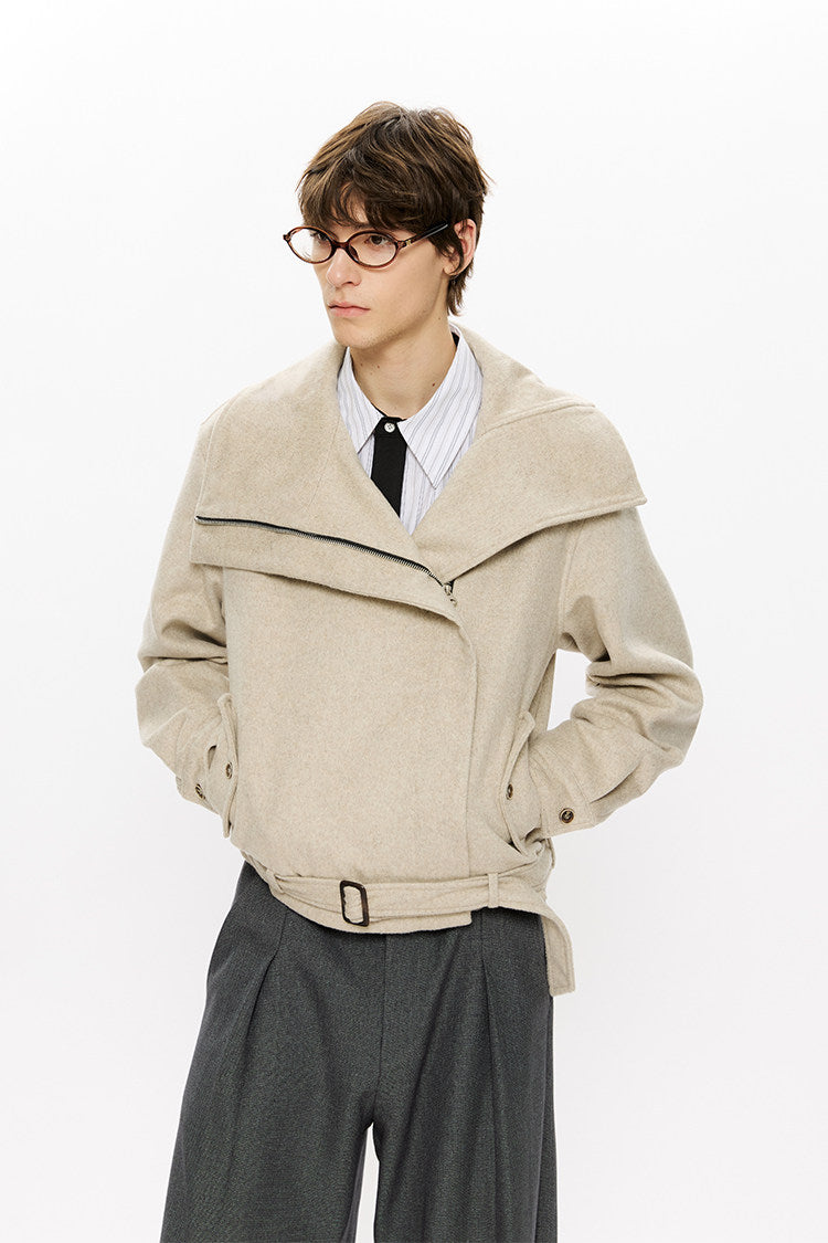 Diagonal Zipper Wool Jacket