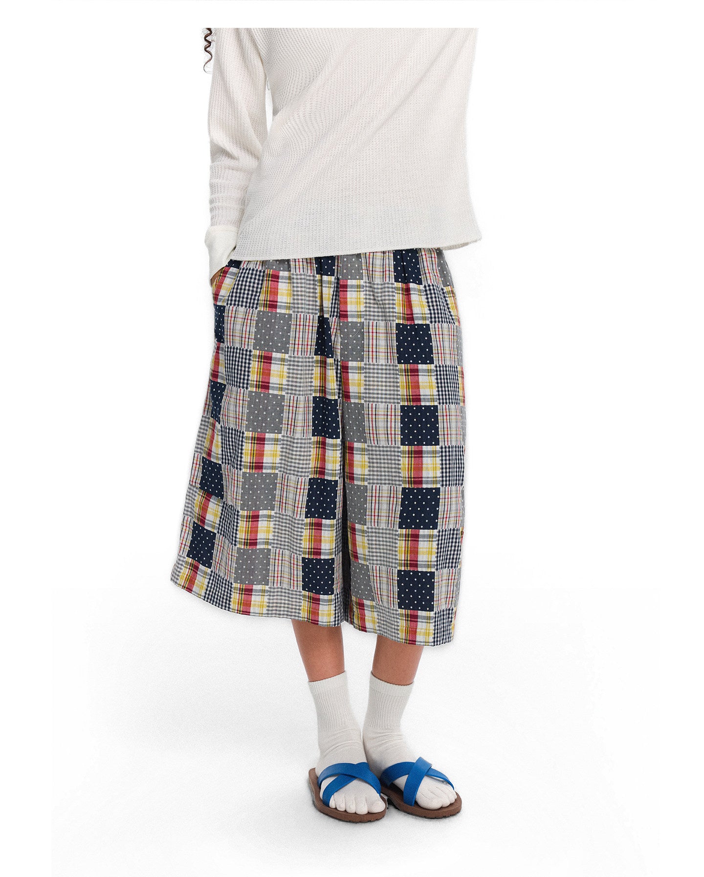 Patchwork Check Pattern Casual Shorts