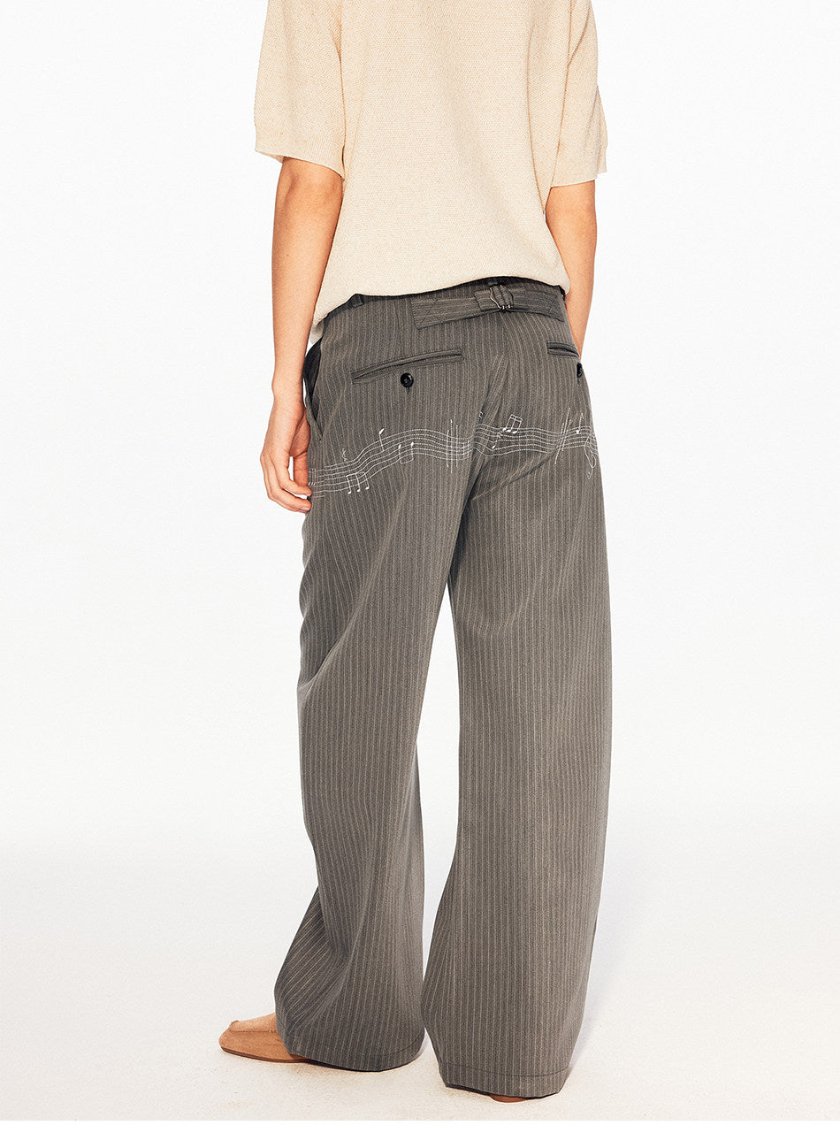 Retro Casual Pants with Embroidery