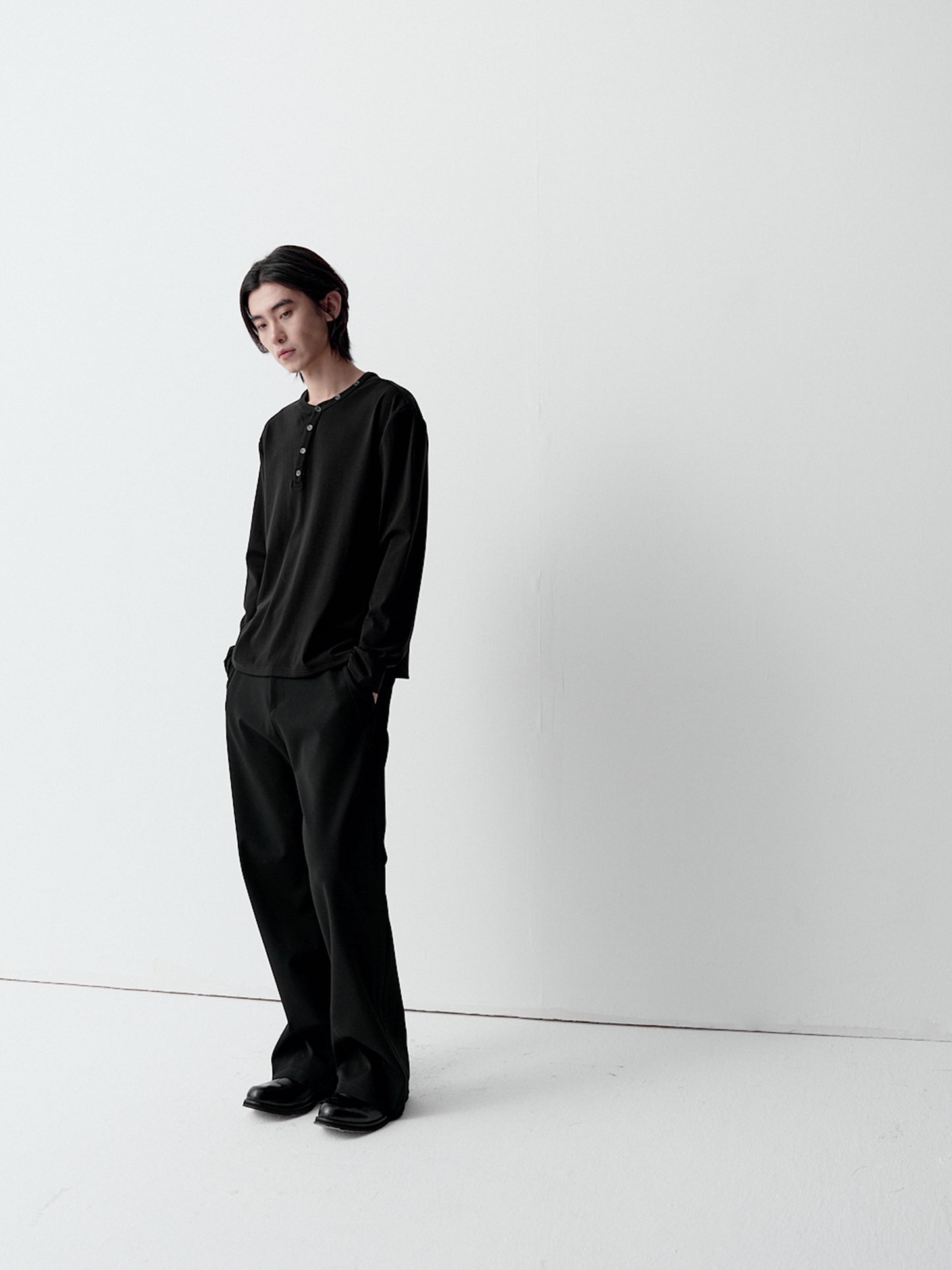 Distressed Henry-Neck T-Shirt