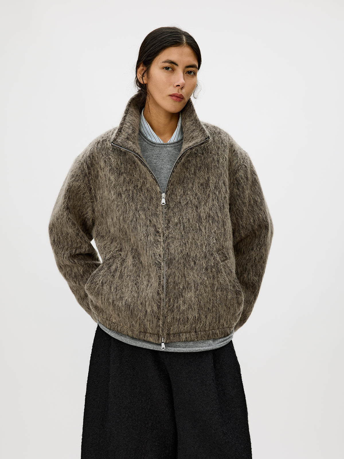 Alpaca Blend Zipper Short Wide Jacket