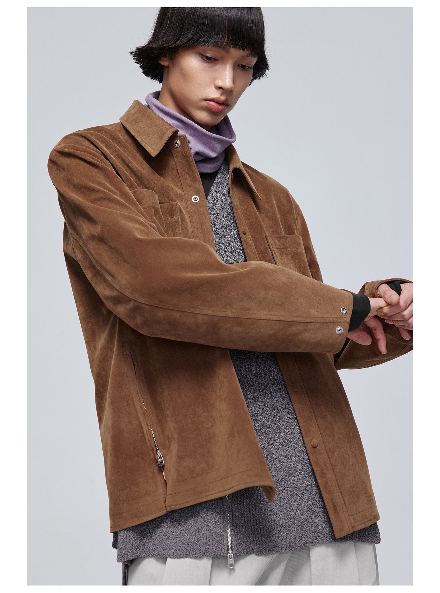 Lapel Suede Shirt Jacket