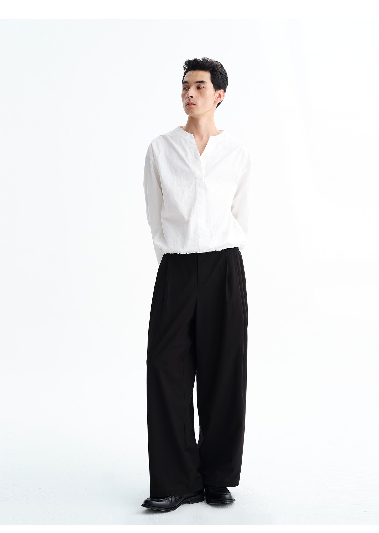 Wool Blend Double-Pleated Casual Pants