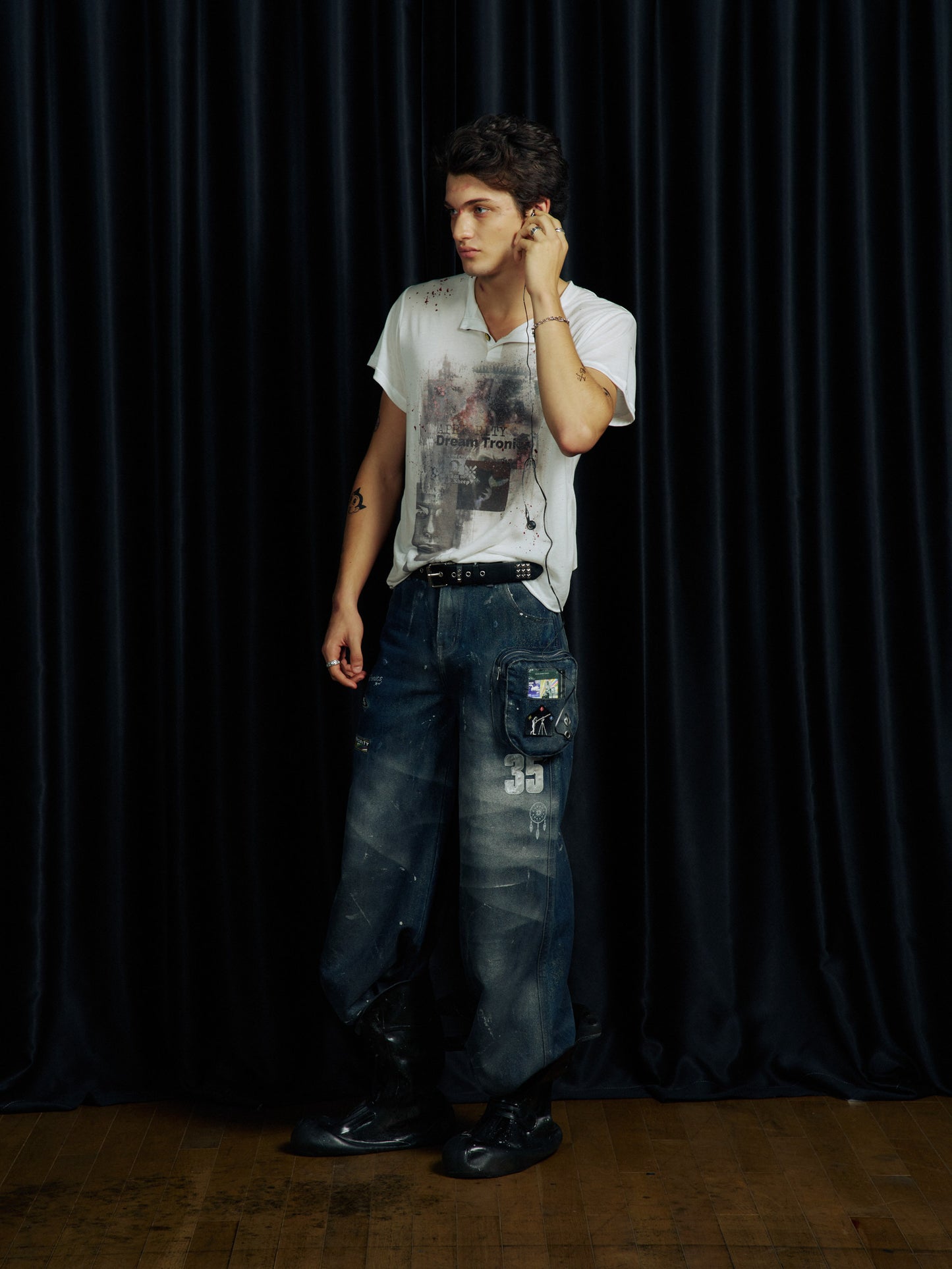 Ink Splash Print Henley Neck T-Shirt