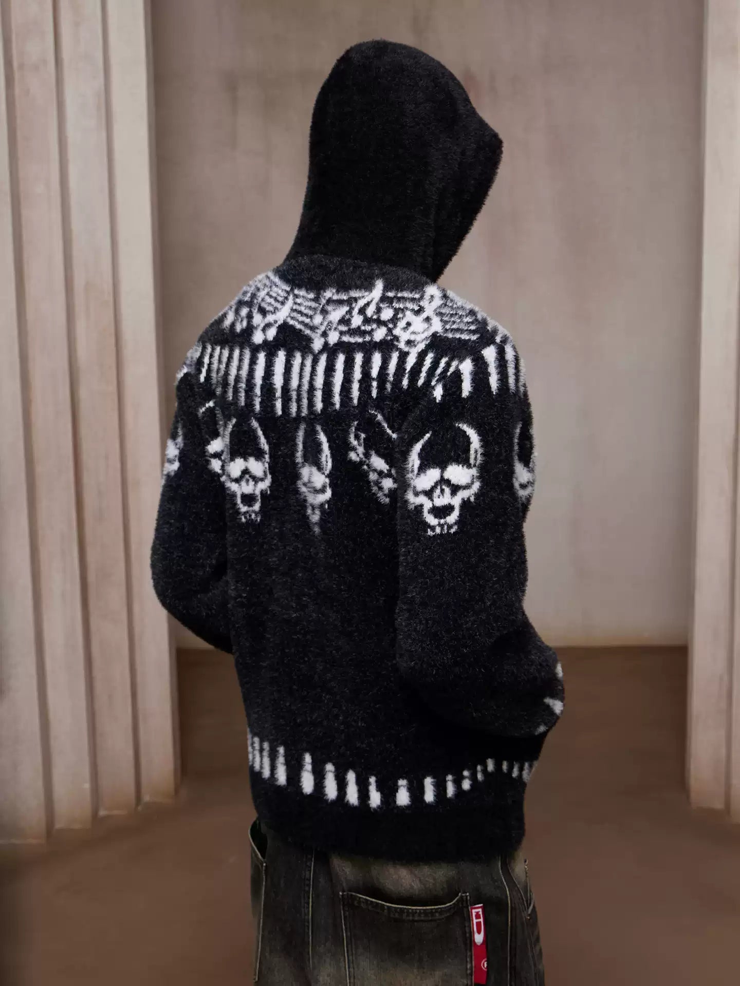 Skull Print Hooded Cardigan