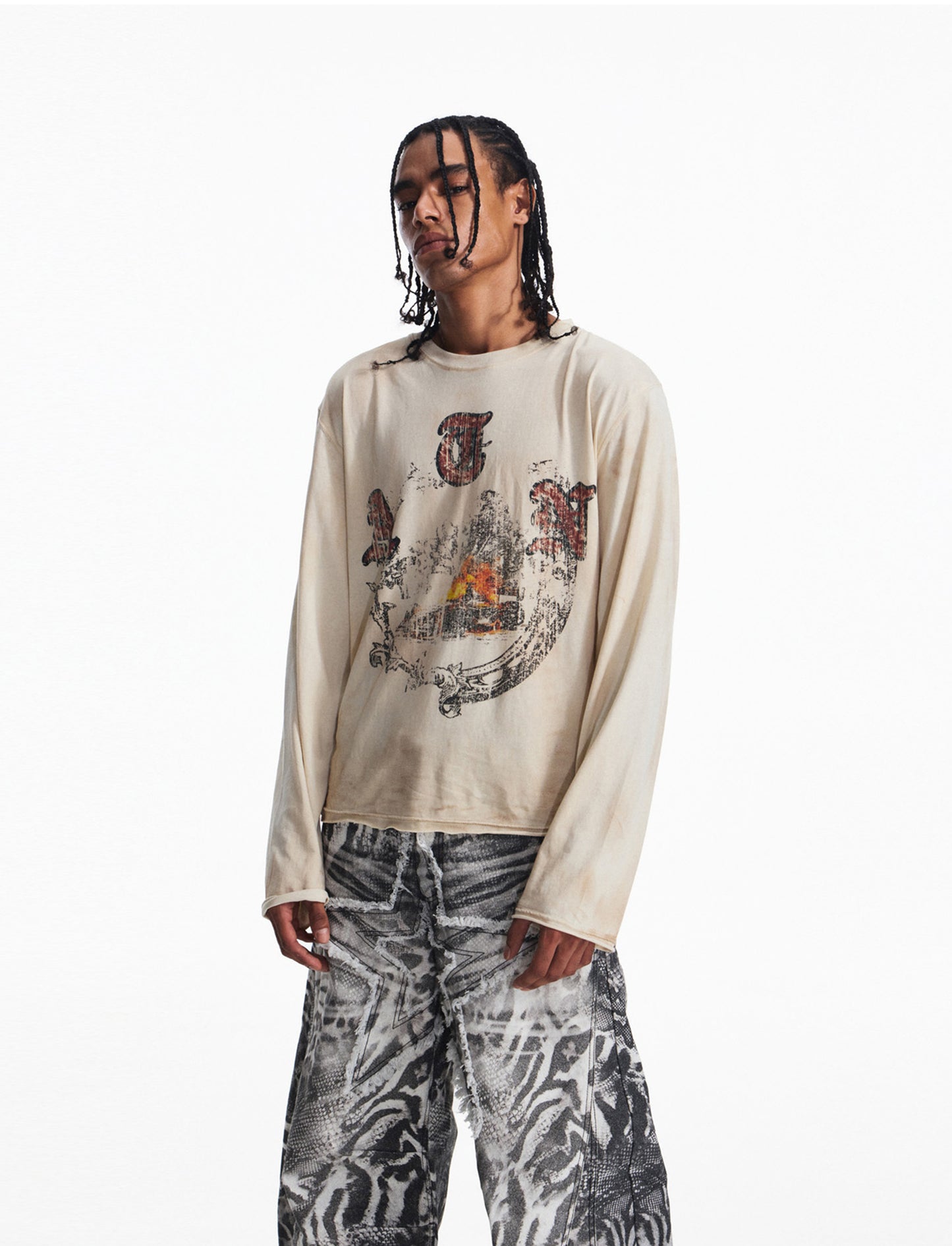 Retro-Style Distressed Print T-Shirt