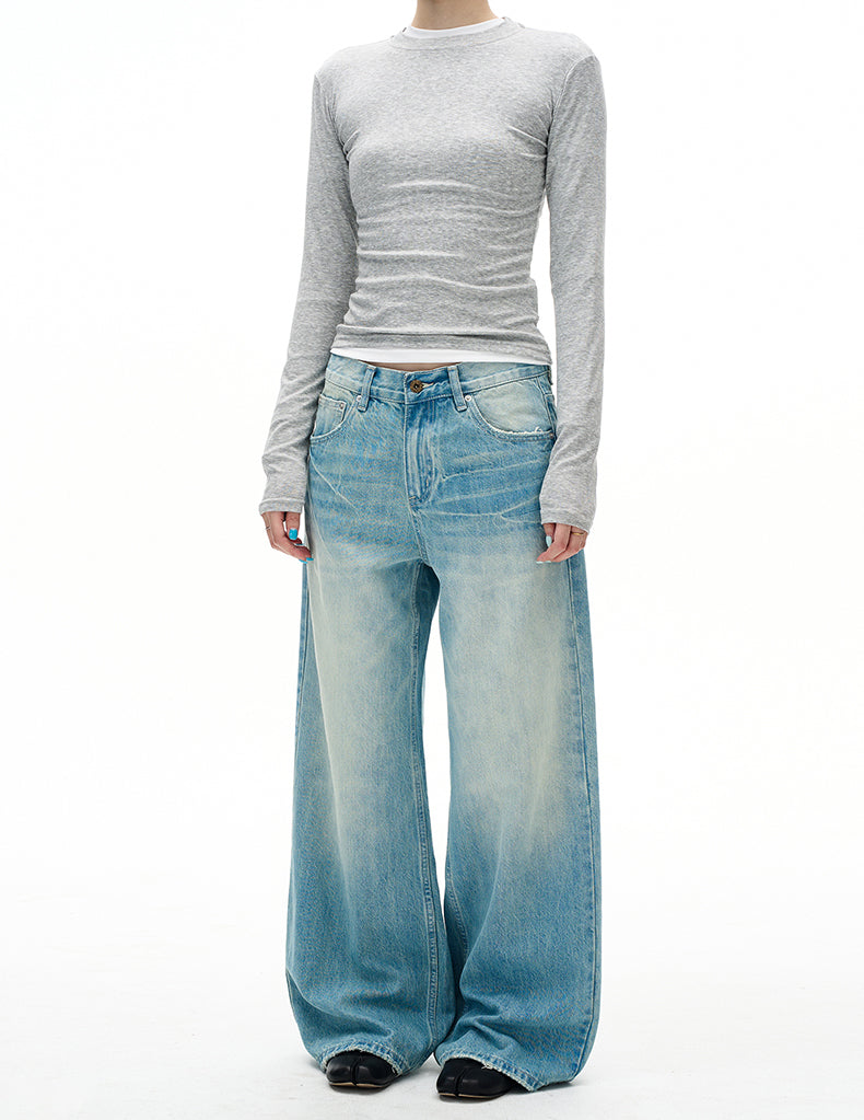 Distressed Straight-Leg Jeans