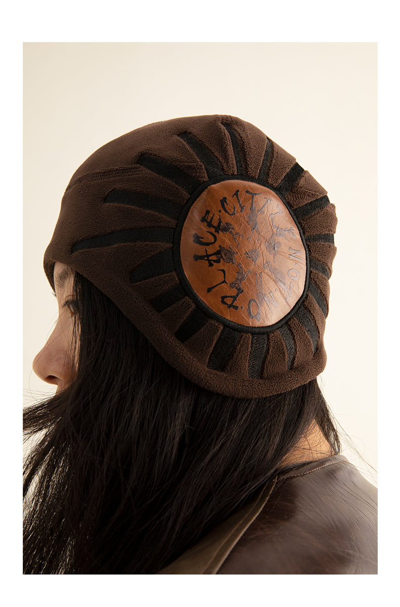 Leather Print Brown Ear Protection Hat