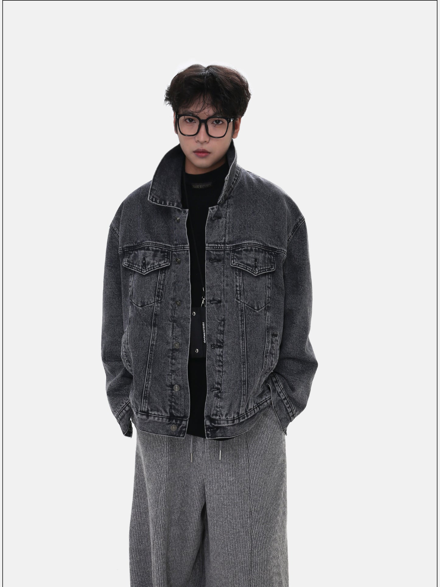 Distressed-Finish Color Quilted Denim Jacket