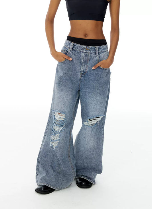 Washed Row-Edge Jeans