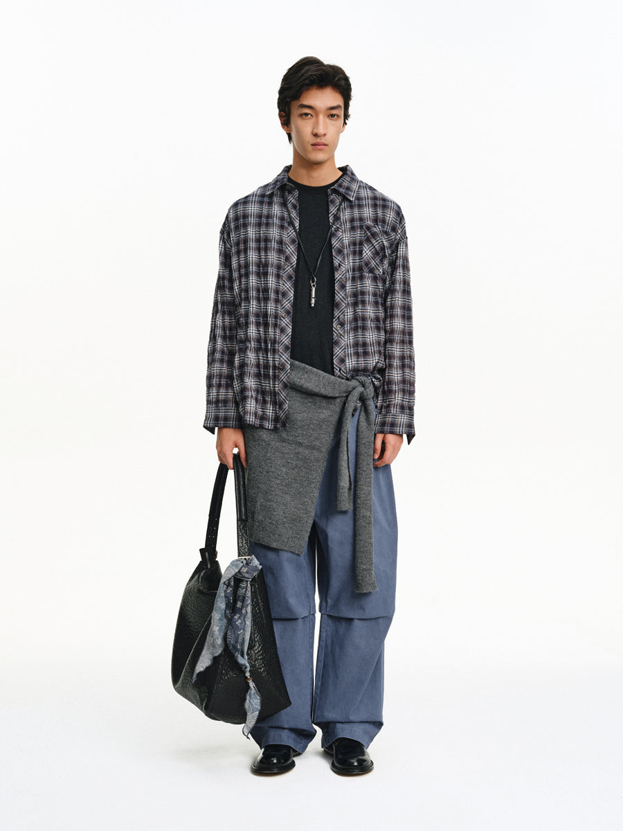 3D Pleated Wide-Leg Pants