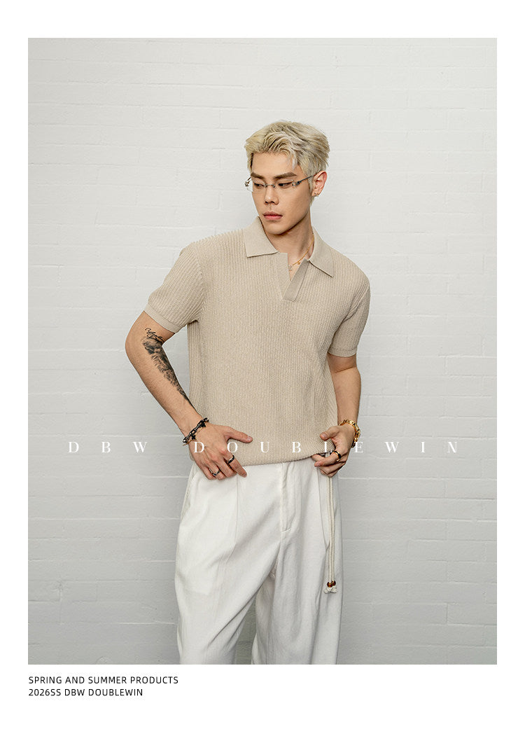 Simple Relax Solid Polo Knit Shirt