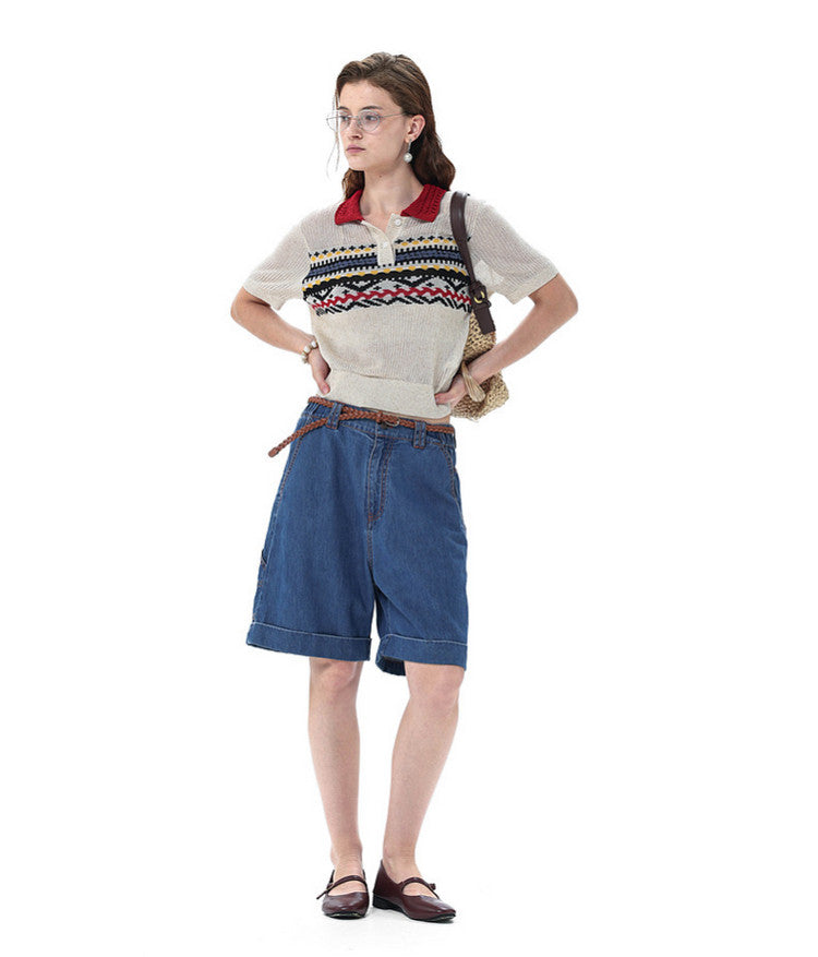 College-Style Polo-Collar Sweater