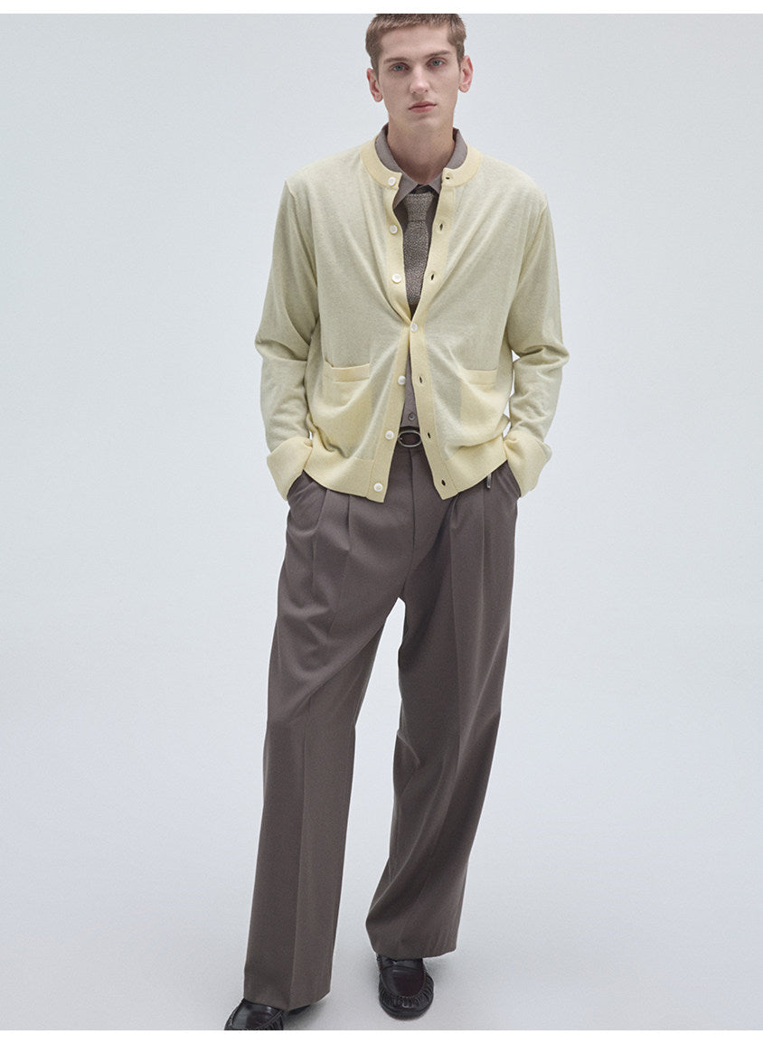 Round-Neck Knit Cardigan with Pockets