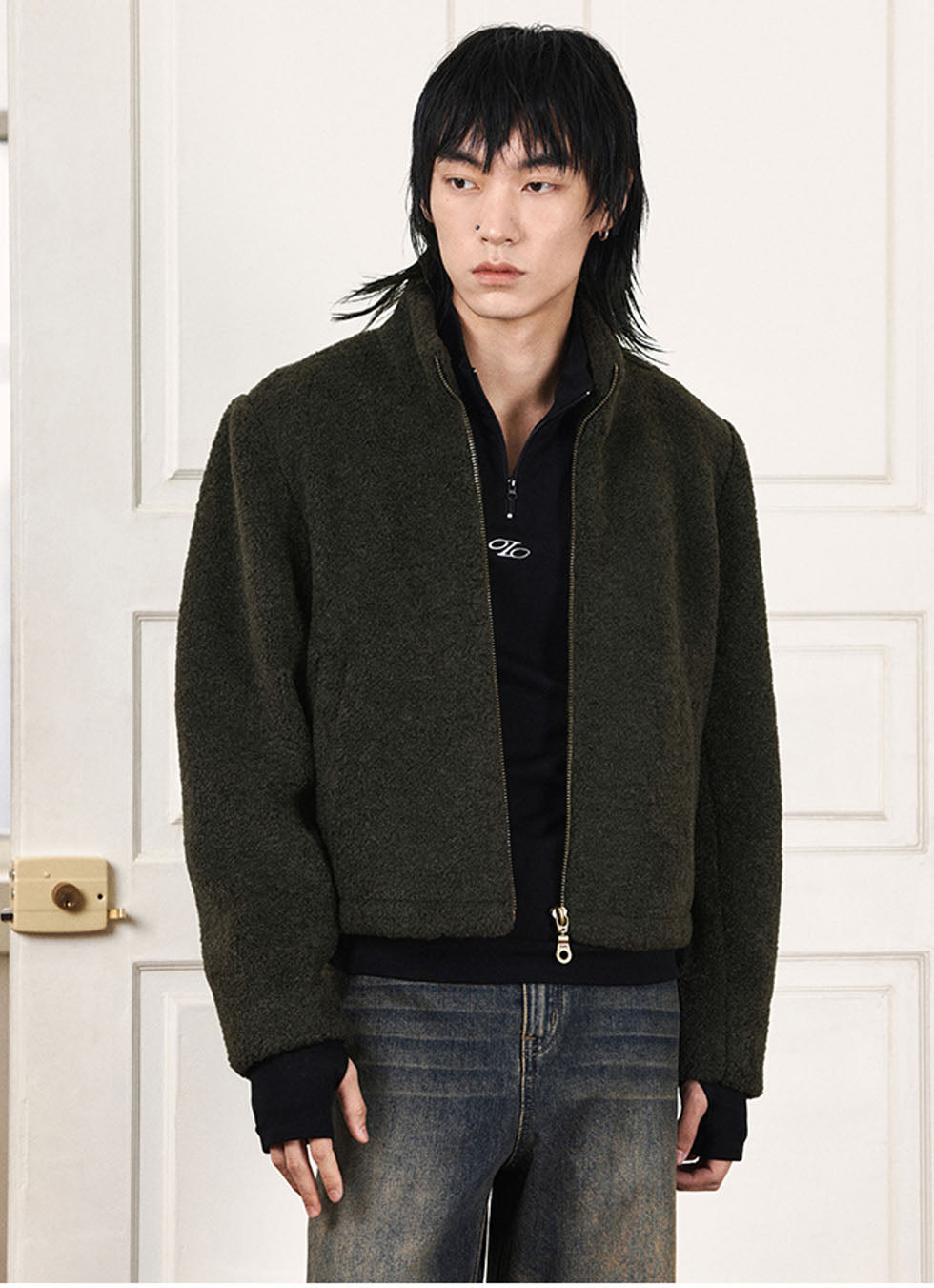 Stand collar short casual wool warm jacket