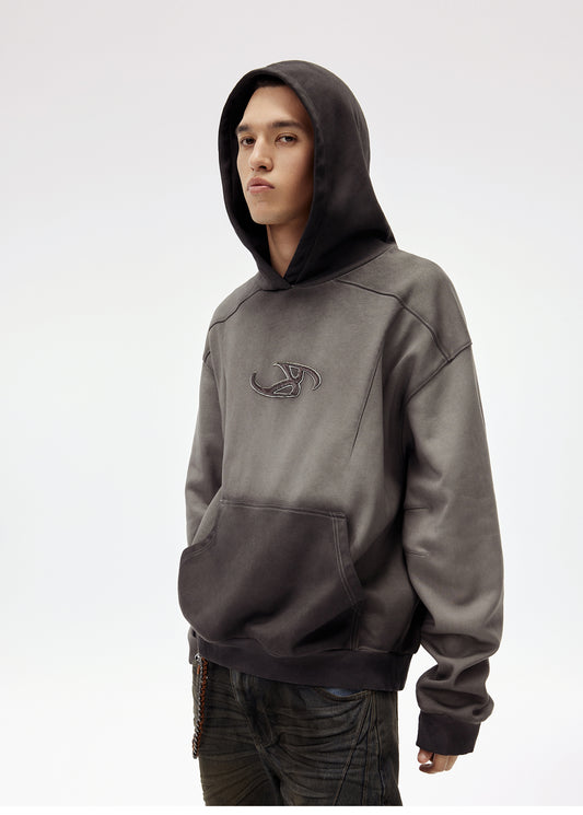 Patch collar wash hooded sweatshirt