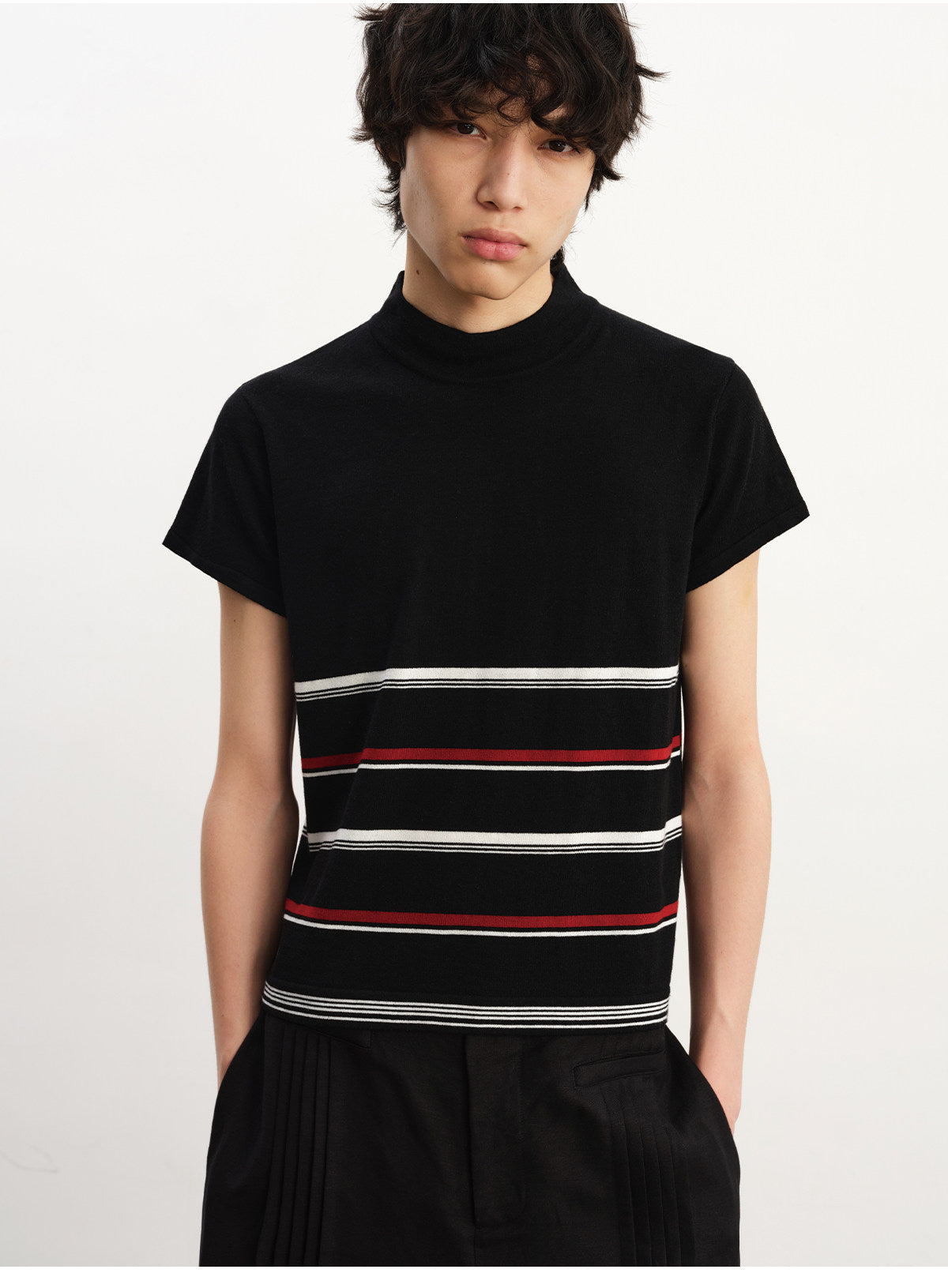 Striped High-Neck Knit T-Shirt